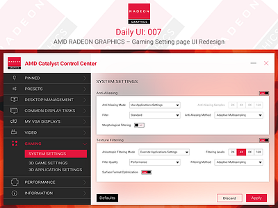 AMD RADEON GRAPHICS – Gaming Setting Page UI Redesign