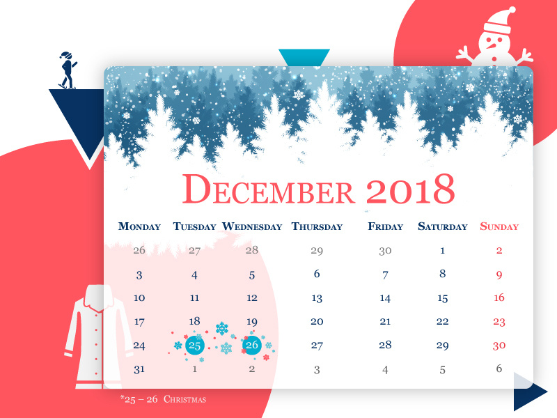 December 2018 Calender color branding vector typography illustrator minimal icon grid layout designer self-taught graphic photoshop graphic design design