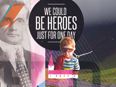 we could be heroes badge bird church collage david bowie hero lines multiply photo sticker superhero type