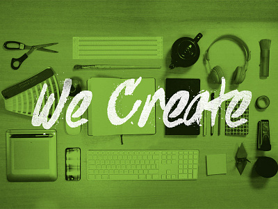 We Create green header image lickety split objects paint photo things type