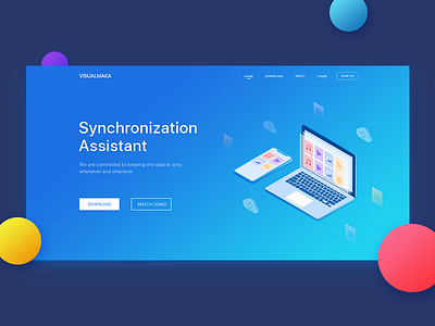 Synchronization Assistant web design illustration；2.5d web；design；isometric