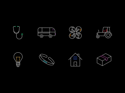 Icon set agriculture clean dark design drone icons line medical transport web