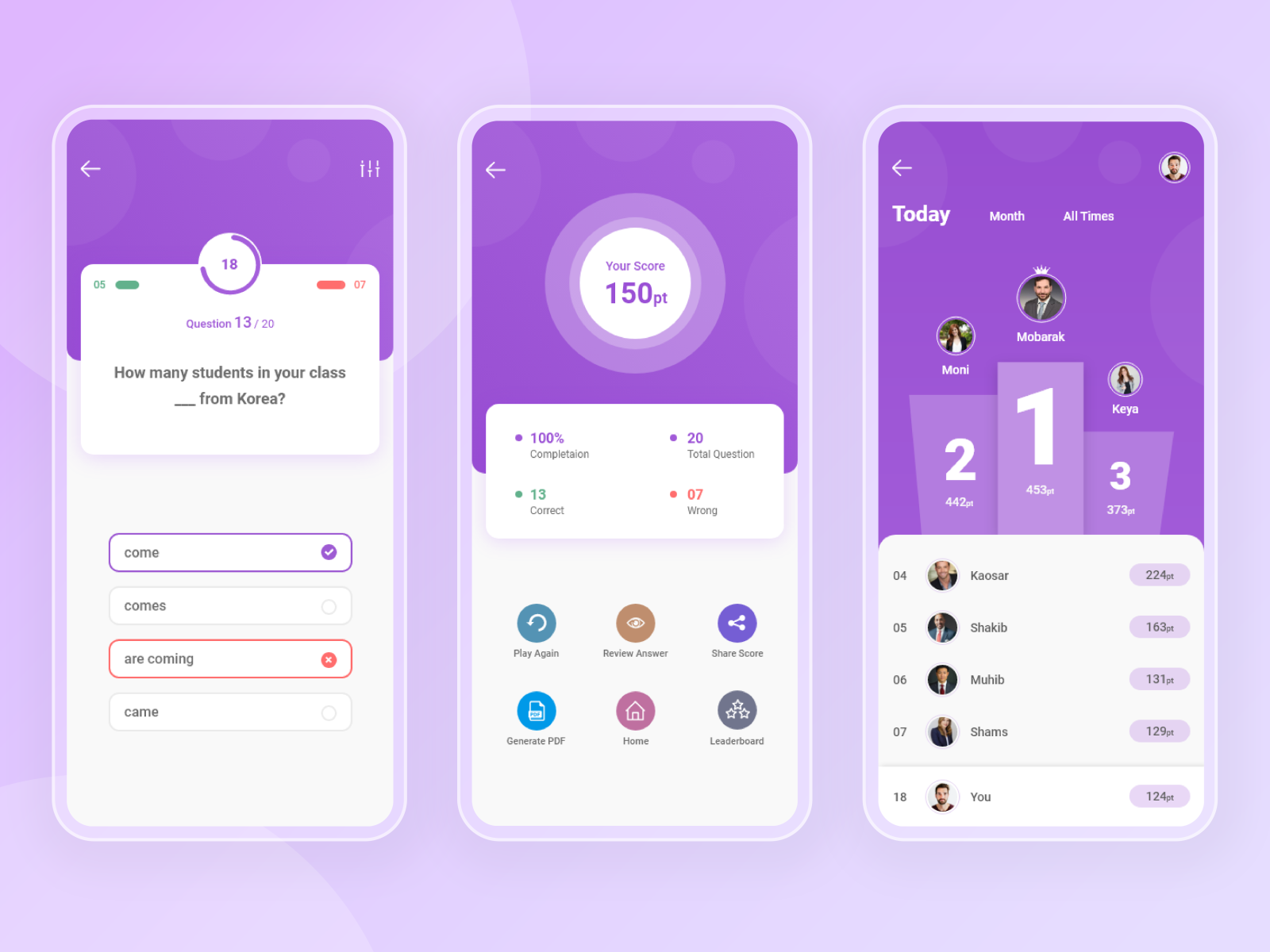 Quiz app UI design by Morsalin Sarker on Dribbble