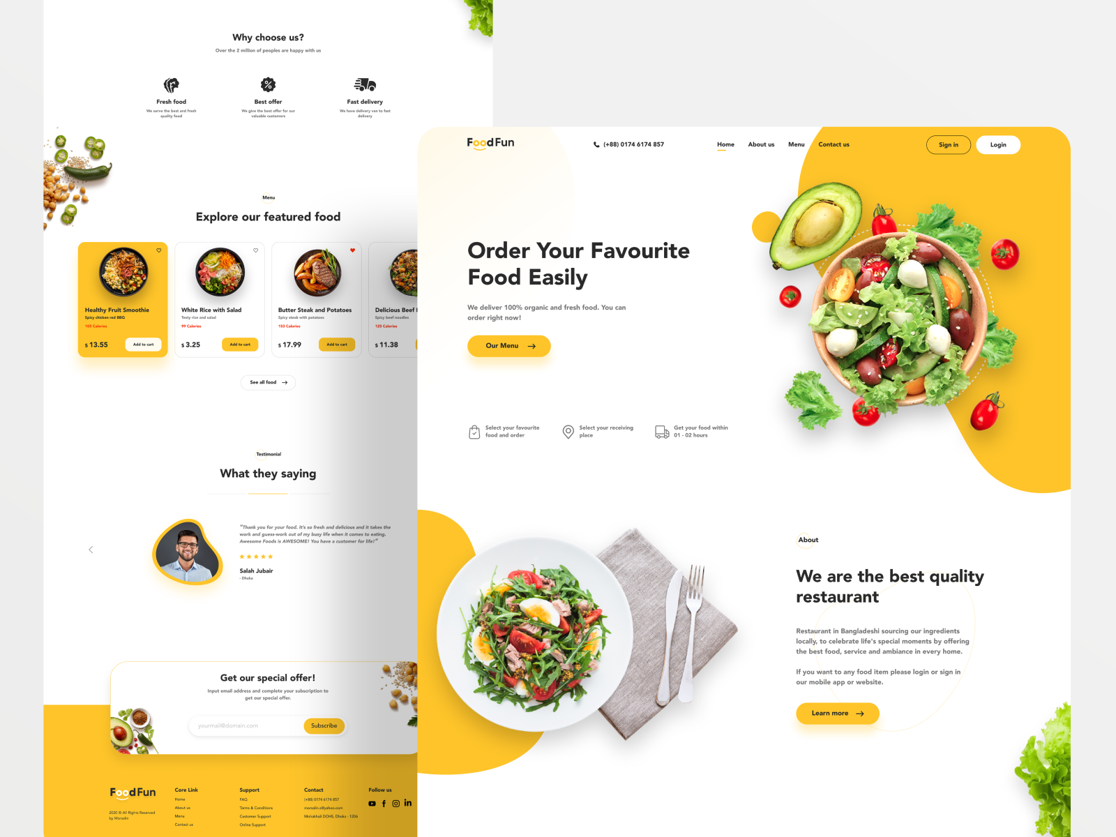 Food landing page - FoodFun by Morsalin Sarker on Dribbble