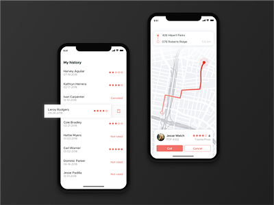 Ride-sharing app concept app app concept application brand design design system iphone map navigation rating ride sharing taxi typography ui
