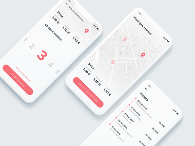 Gas filling app app application clean design system gradient history map mobile mockup red red and white swipe typography ui ux