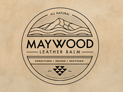 Maywood Leather Balm accessories label labeldesign leatherbalm maywood menswear minimal mountains packaging productdesign sticker