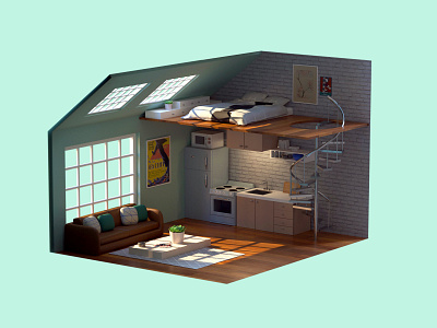 Loft-life 3d 3d art 3d environment arnold render autodesk maya 3d texturing