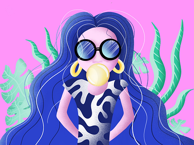 Bubblegum bubblegum flat illustration illustration procreate sunglasses
