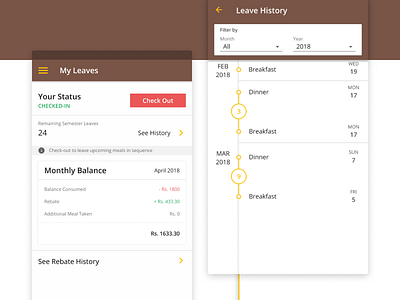 Leave History & Status balance checkout filter history leaves timeline