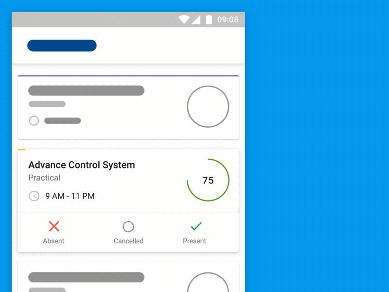 Attendance Update animation app attendance card collapse meter progress bar time update