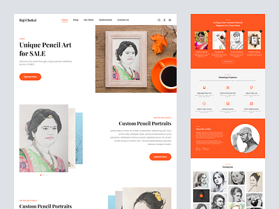 Raj Choksi Pencil Artist Landing Page Design art artist concept custom art ecommerce interface landingpage mock up mockup modern online shop online store pencil artist redesign shop shopify store ui ux website