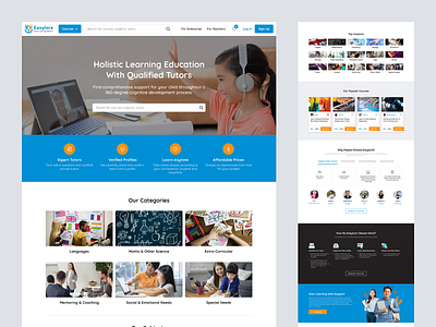 Easylore Online Learning Homepage Design appointment concept courses design education experts guru interface landingpage learners mock up mockup online classes online learning online tutoring redesign tuitions tutor ui website