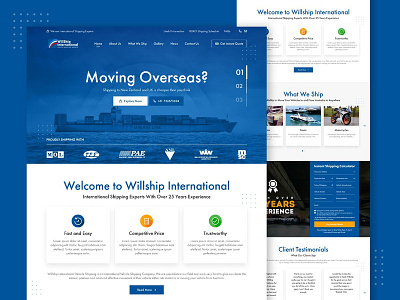 Willship International Homepage mockup moving overseas shipping vehicles website