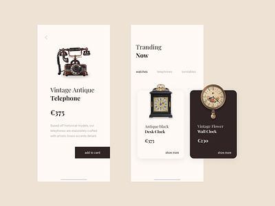 Daily_UI 12 of 100 (E-commerce) 100daychallenge antique dailyui dailyui 012 design e shop figmadesign minimal minimalism mobile ui uichallenge ux