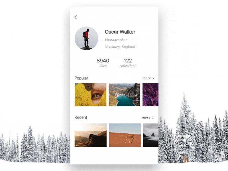 Daily_UI 6 of 100 (User Profile) 100daychallenge app dailyui dailyui 006 figma figmadesign interaction mobile photographer photography principle ui uichallenge user profile ux