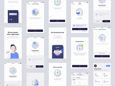 Blockchain app pages with illustration adobe illustrator app blockchain blue clean graphic illustration iphone mobile ui ux vector white