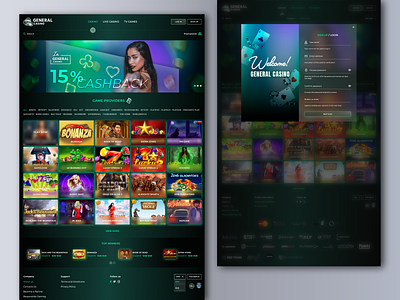 "General casino" homepage, sign up betting design ui ux