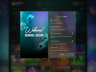 "General casino" Sign up pop up uiuxdesign