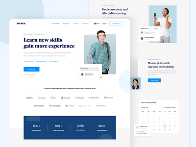 Bolder - Landing Page blue branding clean course design designer e course e learning education landing page learning student study ui uidesign ux uxdesign video call web design website