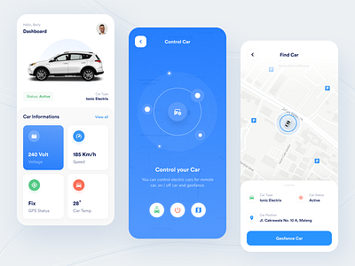 Libom - Mobile App app automotive blue car clean control design designer gps ios app design locations map mobile mobile app design smart smartcar ui uidesign ux uxdesign