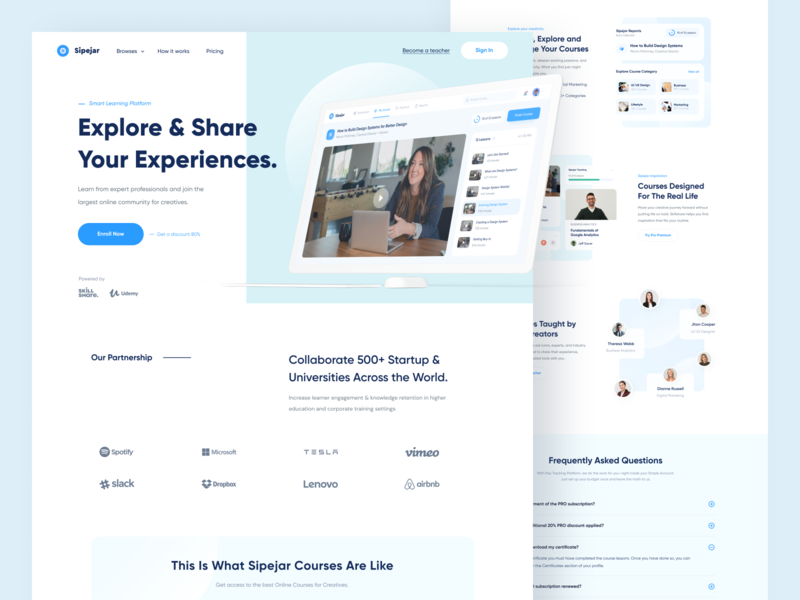 Sipejar - Landing Page blue branding clean conference course design designer education elearning interface design landing page learning platform minimal skill ui uidesign ux uxdesign web design website