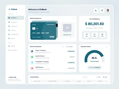 Finbank - Web App bank clean dashboard design designer finance fintech green money payment save ui uidesign ux uxdesign wallet web web app web design website