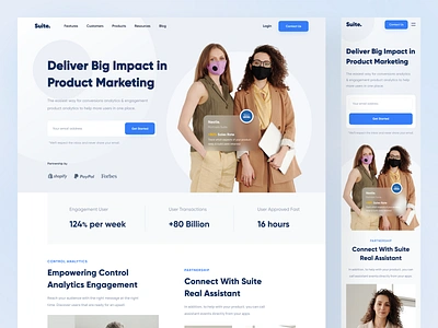 Suite - Landing Page analytics blue business clean design engagement impression landing page marketing marketing site product responsive transaction ui uidesign ux uxdesign web web design website
