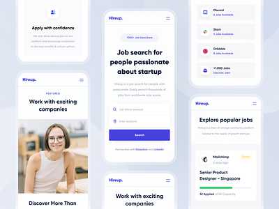 Hireup - Responsive android app clean design designer hiring ios job job finder job seeker landing page mobile purple responsive ui uidesign ux uxdesign web website