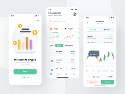 Crypto - Mobile App android bank bitcoin clean crypto cryptocurrency design designer finance fintech green ios mobile money save stock ui uidesign ux uxdesign
