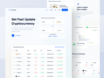Coinspot - Landing Page bitcoin calculator clean crypto cryptocurrency currency designer finance fintech glassmorphism landing page stock ui uidesign ux uxdesign wallet web web design website