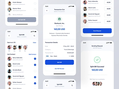 Splitup - Mobile App bank bill blue branding clean contact design designer finance fintech invoice money receipt split splitbill ui uidesign ux uxdesign wallet