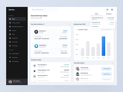 Scrow - Web App clean compliance contract dashboard deal design designer escrow finance fintech notification payroll transaction ui uidesign ux uxdesign web web app website