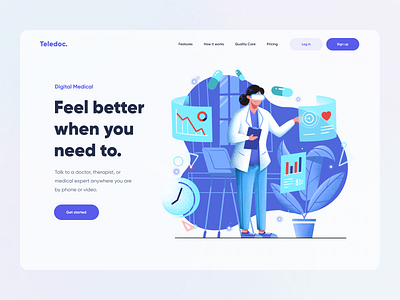 Teledoc - Hero Illustration branding clean design designer flat graphic design hero hospital illustration medical nurse ui uidesign ux uxdesign vector web website