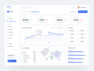 Repolyze - Web App analytic analyze chart clean dashboard design designer engagement finance financial sales session ui uidesign ux uxdesign web app web design website website design