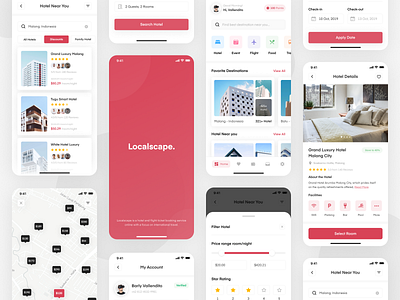 Localscape Travel App app application bed booking design designer hotel mobile mobile app popular red room travel trending ui uidesign uitrends ux uxdesign webdesign