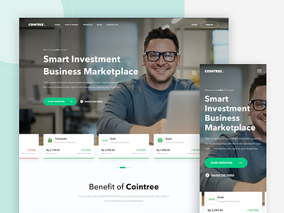 Cointree - Landing Page branding business chart crypto design designer green investment investor landing page marketplace products statistics trending ui uidesign ux uxdesign web webdesign
