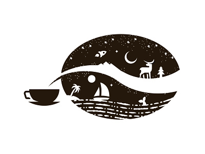 Wealth of taste, illustration branding coffee cup deer design dream fantasy north river ship smell smoke south space taste vector whale