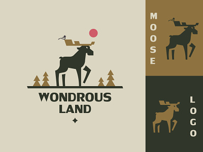 Moose logo branding design elk forest horns inspiration logo minimalism north silhouette sun vector