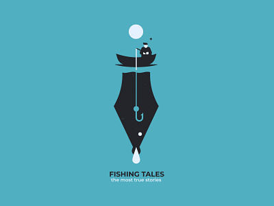 Fishing tales boat branding design feather fisherman illustration inspiration negativespace postcard poster vector