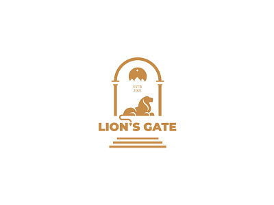 Lion's Gate arch branding desert design gate inspiration lion logo minimalism mountains negativespace pyramids sun