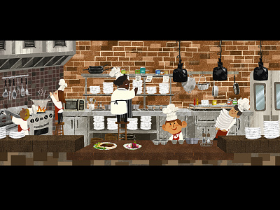 Restaurant Kitchen cute digital illustration kitchen painting