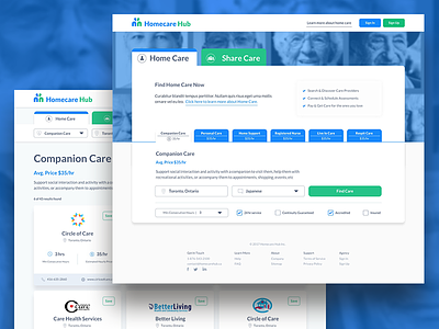 Homecare Hub Search Experience finding healthcare healthtech home page landing page search search experience search results uxui