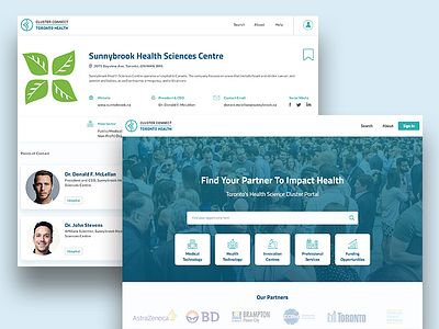 Cluster Connect portal screens dashboard healthcare healthtech landing page product design search ui user profile ux web web app