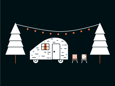 Camping & twinkle lights black and white and orange camper camping illustration line art outdoors pnw relax