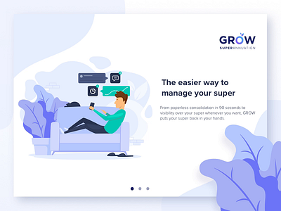 GROW Illustrated On-Boarding Screens design fin tech finance fintech grow grow super illustration mobile on boarding onboarding screen people startup superannuation ui ux