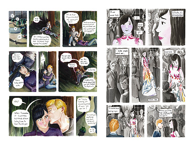 Muse, Part 1, Pages 1 & 2 comic book comics illustration ink wash muse noir underpainting watercolor writing