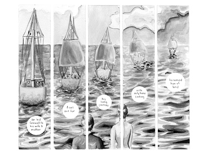 Family Epic, Part 1, Page 3 black and white comic book comics donut family illustration ink wash sailing watercolor writing