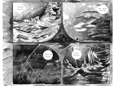 Family Epic, Part 1, Page 5 black and white comic book comics donut family illustration ink wash sailing watercolor writing