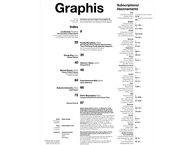 Graphis Table of Contents, Single Page design french german graphic design graphis infographic magazine newspaper print print design publication table of contents
